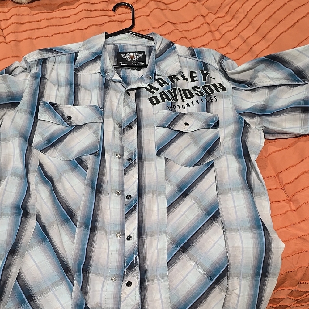 Harley-Davidson Men's Blue Plaid Shirt